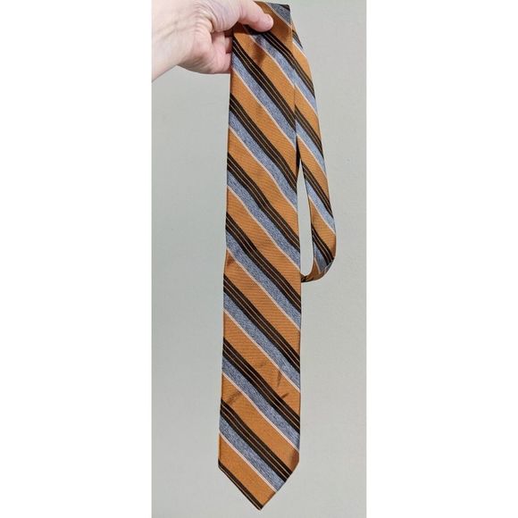 Preppy Diagonal Stripes Bronze And grey Silk Neck Tie - Joseph Jos.a. Bank - Picture 5 of 5